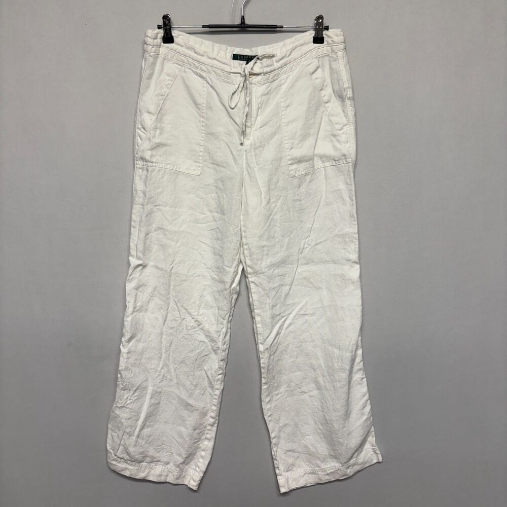 Lauren Ralph Lauren Women 100% Linen Wide Leg Pants Size 10 White C135 -20